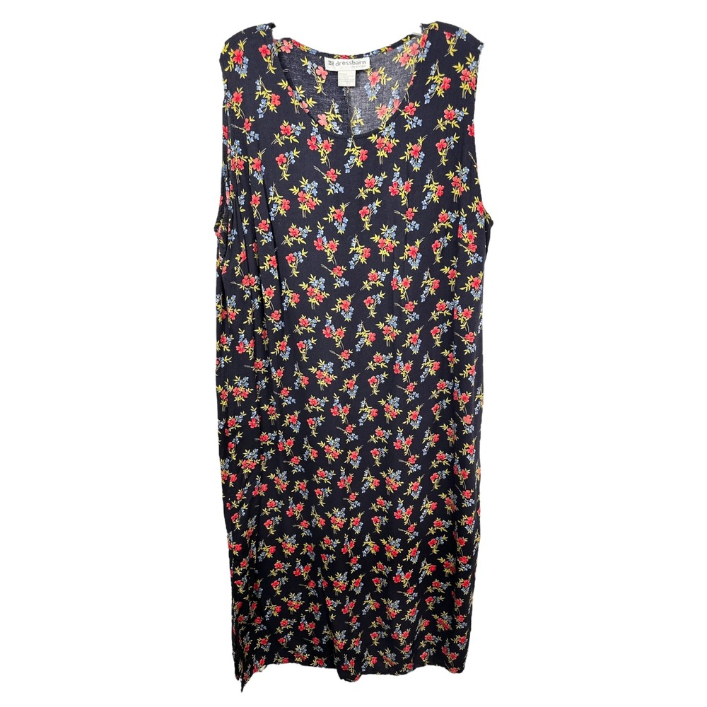 Dressbarn Plus Size 20W Dress Floral Rayon Maxi Shift Grunge VTG Y2K‎ Black 116